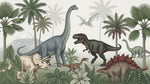 Prehistoric Canopy Green Dinosaur Wallpaper for Kids - Tropical Jungle Palm Tree Botanical Peel and Stick Mural - Design