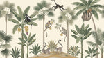 Primate Sonata Green Monkey Wallpaper - Sage Botanical Greenery Leaf Wall Mural - Design