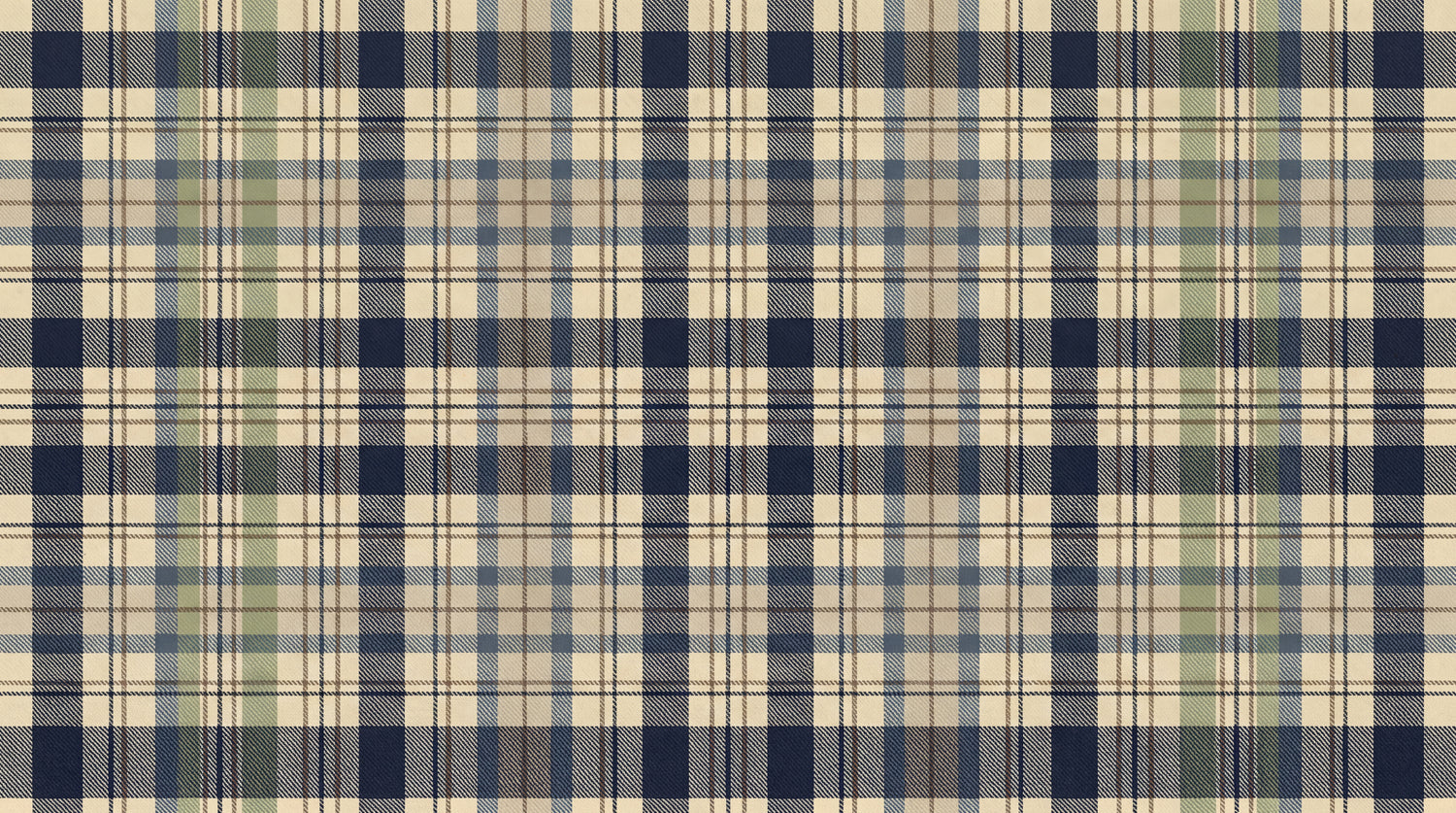 Quiet Crofter Beige Vintage Wallpaper - Navy Blue Cream Plaid Peel and Stick - Design