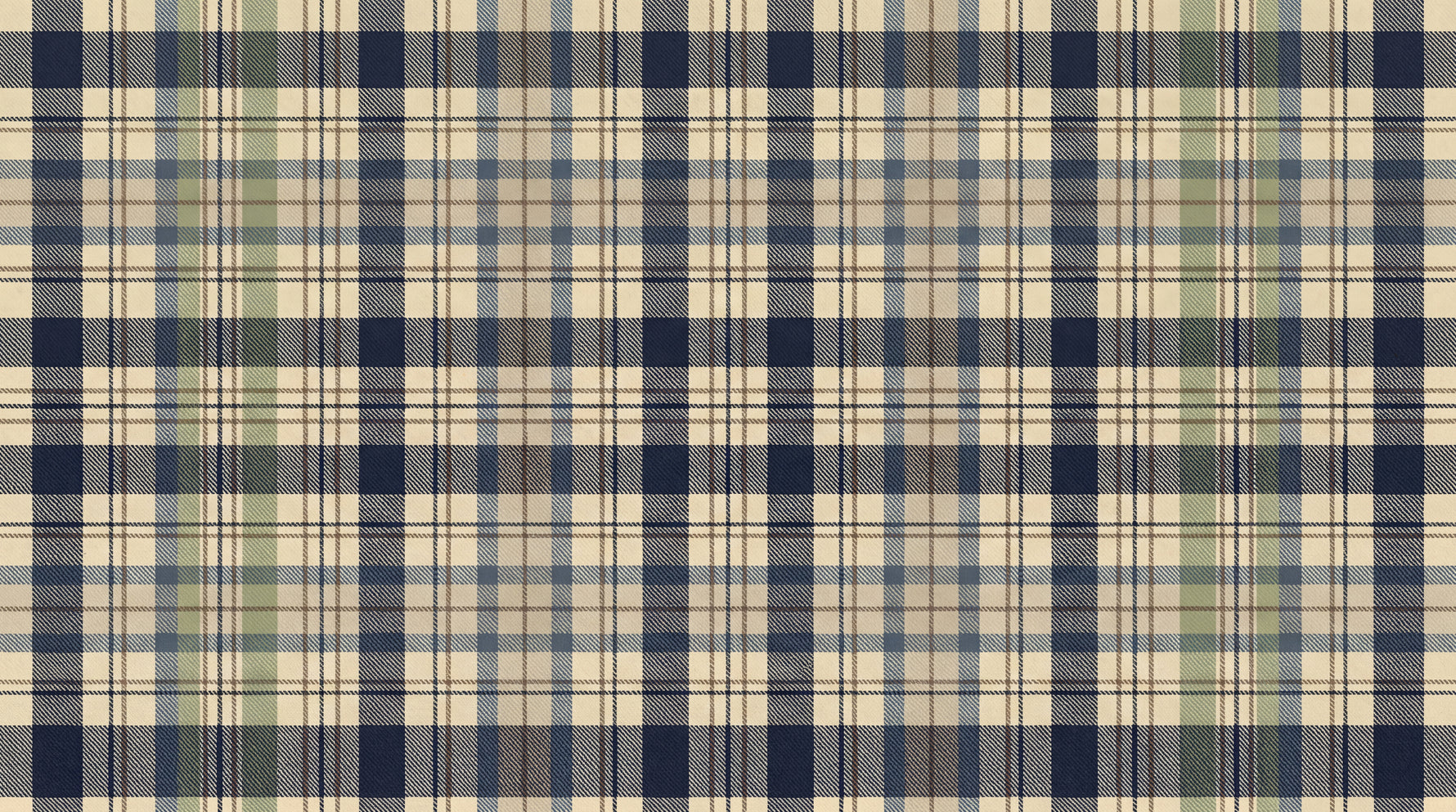 Quiet Crofter Beige Vintage Wallpaper - Navy Blue Cream Plaid Peel and Stick - Design
