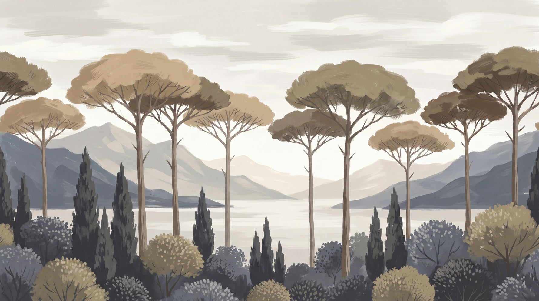 Quiet Pines Beige Forest Wallpaper - Scenery Landscape Woodland Wall Mural Peel and Stick - Design