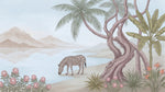 Quiet Watering Pastel Jungle Wallpaper - Tropical Safari Wallpaper Palm Tree Wall Mural - Design