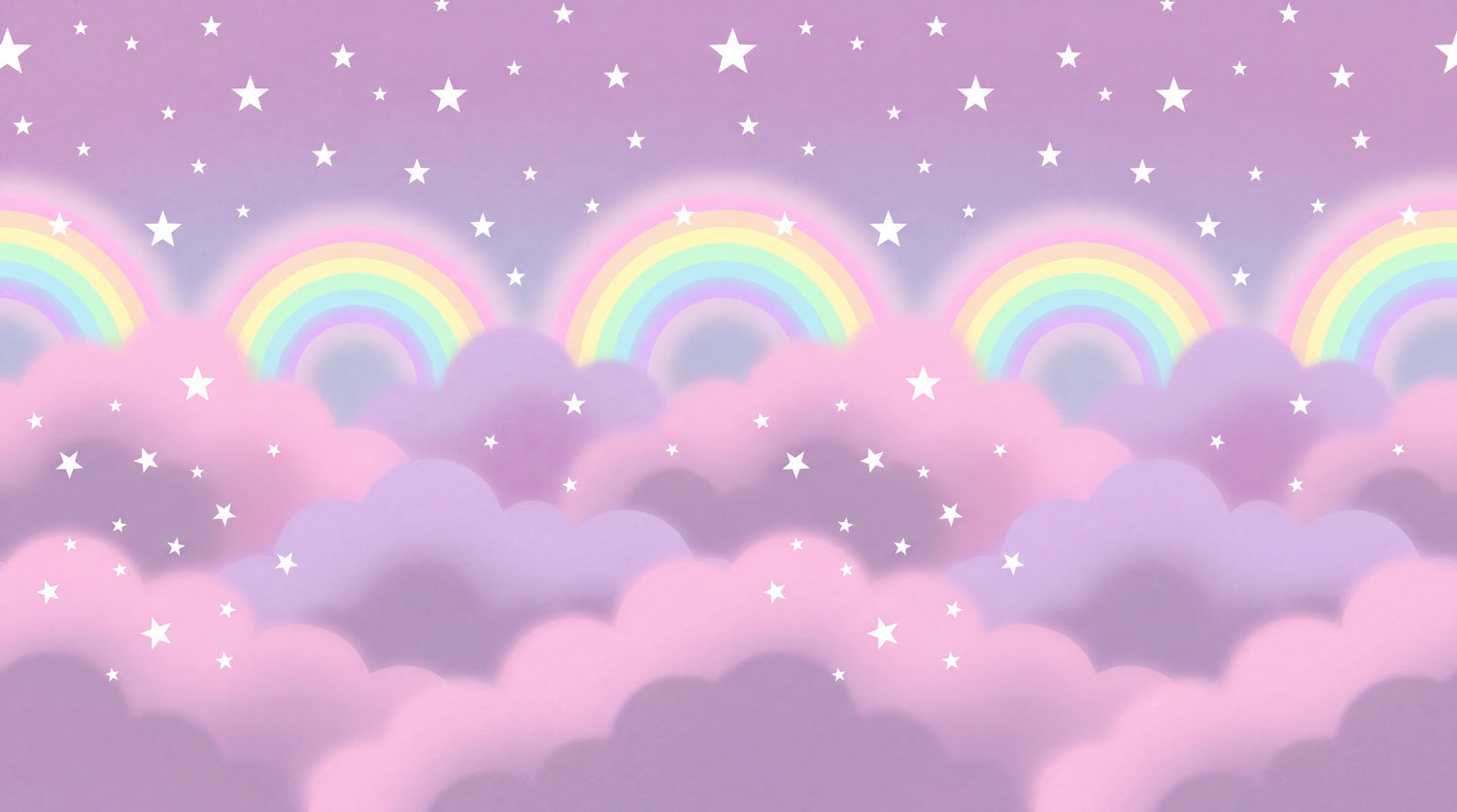Rainbow Sherbet Wisp Pink Kids Wallpaper for Nursery - Pastel Cloud Sky Starry Night Peel and Stick Wall Mural - Design