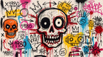 Rebel Canvas - White Graffiti Wallpaper - Black Red Skull Street Art Peel and Stick - Design