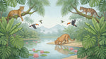 Riverine Wilds Green Jungle Wallpaper - Tropical Palm Tree Wall Mural Peel and Stick - Design