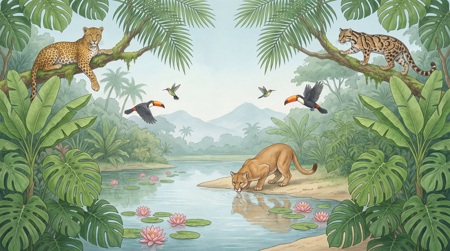 Riverine Wilds Green Jungle Wallpaper - Tropical Palm Tree Wall Mural Peel and Stick - Design
