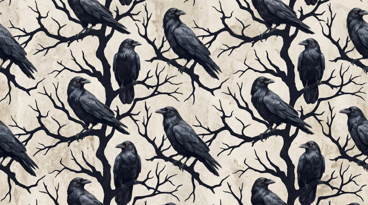 Rookery Branches Black Gothic Wallpaper - Dark Academia Vintage Victorian Peel and Stick Wall Mural - Design