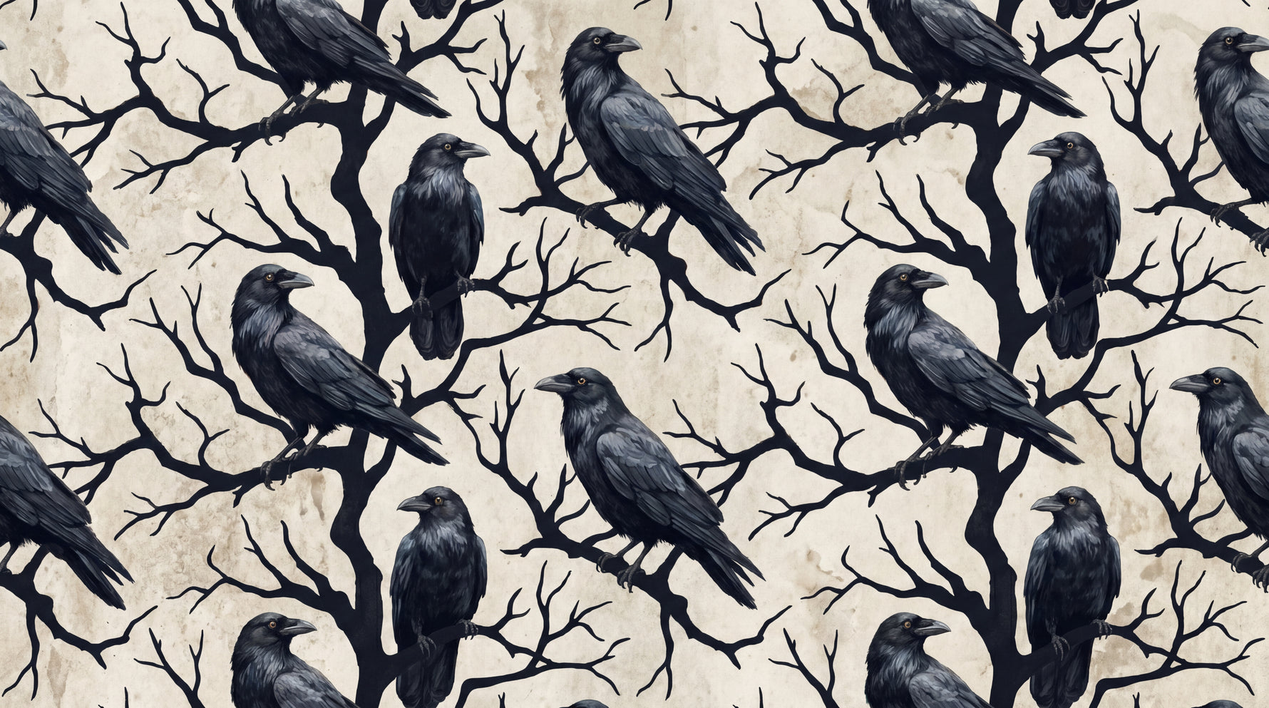Rookery Branches Black Gothic Wallpaper - Dark Academia Vintage Victorian Peel and Stick Wall Mural - Design