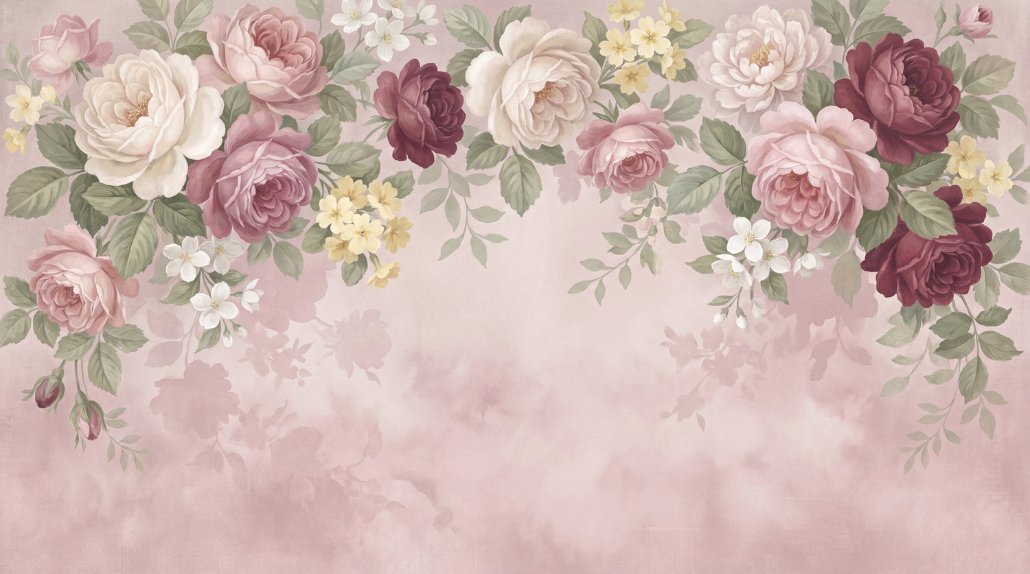 Rosefall Cascade Pink Rose Wallpaper - Pink Flower Vintage Floral Wall Mural - Design