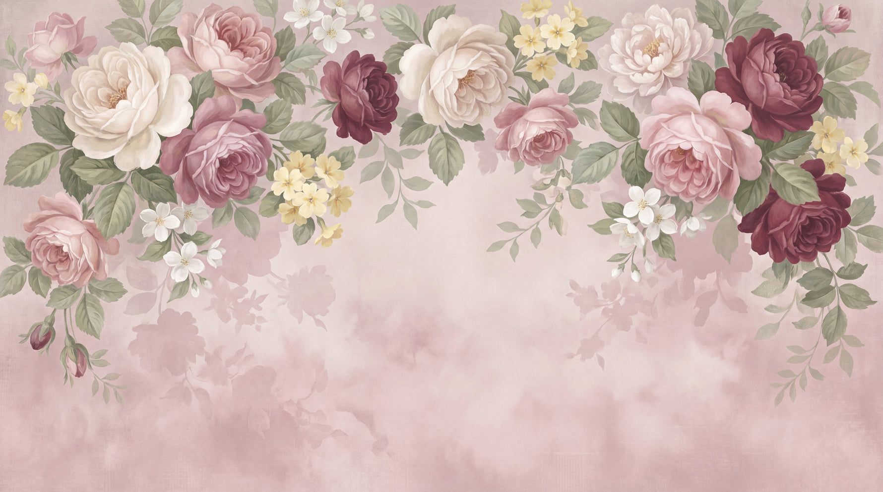 Rosefall Cascade Pink Rose Wallpaper - Pink Flower Vintage Floral Wall Mural - Design