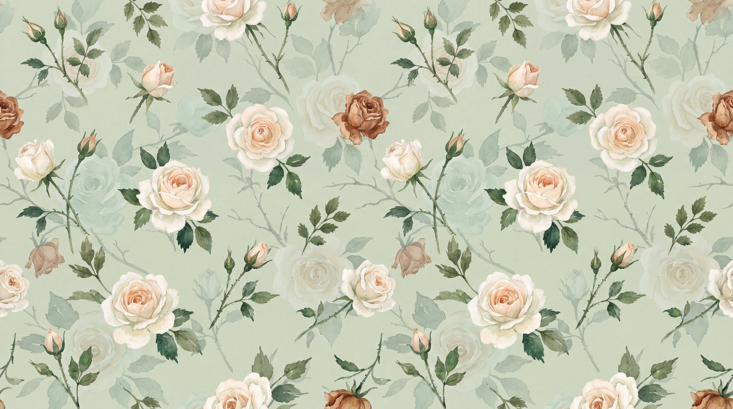 Roselight Cottage Green Rose Wallpaper - Sage Floral Vintage Flower Peel and Stick Wall Mural - Design