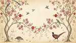 Rosevine Atelier Beige Chinoiserie Wallpaper - Vintage Botanical Birds Peel and Stick Wall Mural - Design