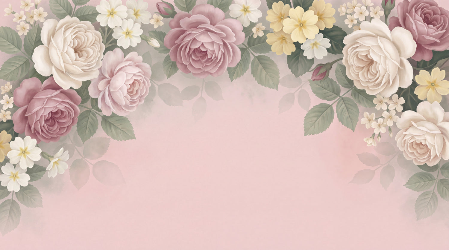 Rosewater Hymn Pink Floral Wallpaper - Vintage Rose Wallpaper Peel and Stick Botanical Mural - Design
