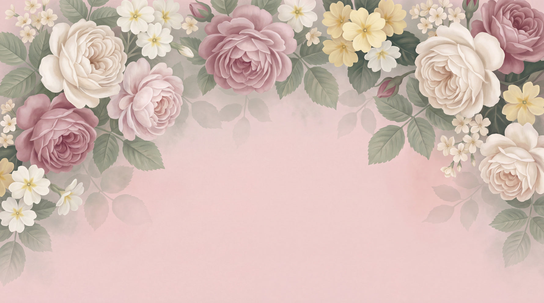 Rosewater Hymn Pink Floral Wallpaper - Vintage Rose Wallpaper Peel and Stick Botanical Mural - Design