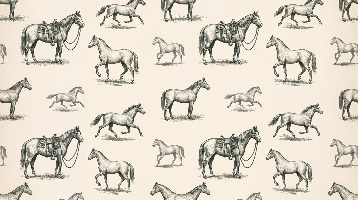 Saddle Reverence Beige Horse Wallpaper - Vintage Cream Animal Wall Mural Peel and Stick - Design