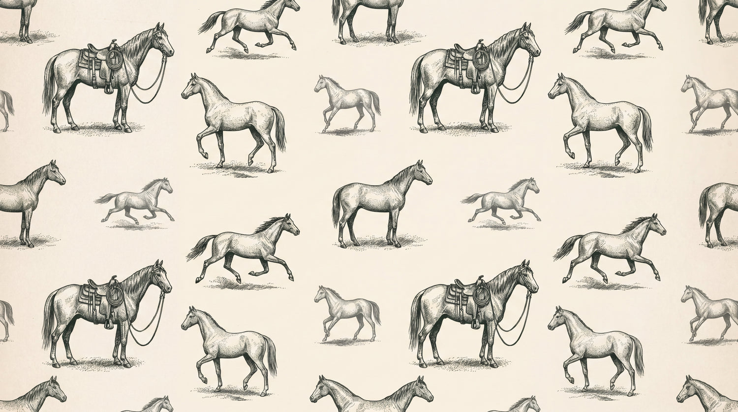 Saddle Reverence Beige Horse Wallpaper - Vintage Cream Animal Wall Mural Peel and Stick - Design