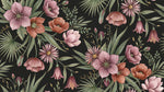 Shadowed Conservatory Dark Floral Wallpaper - Black Vintage Flower Daisy Magnolia Peel and Stick Mural - Design