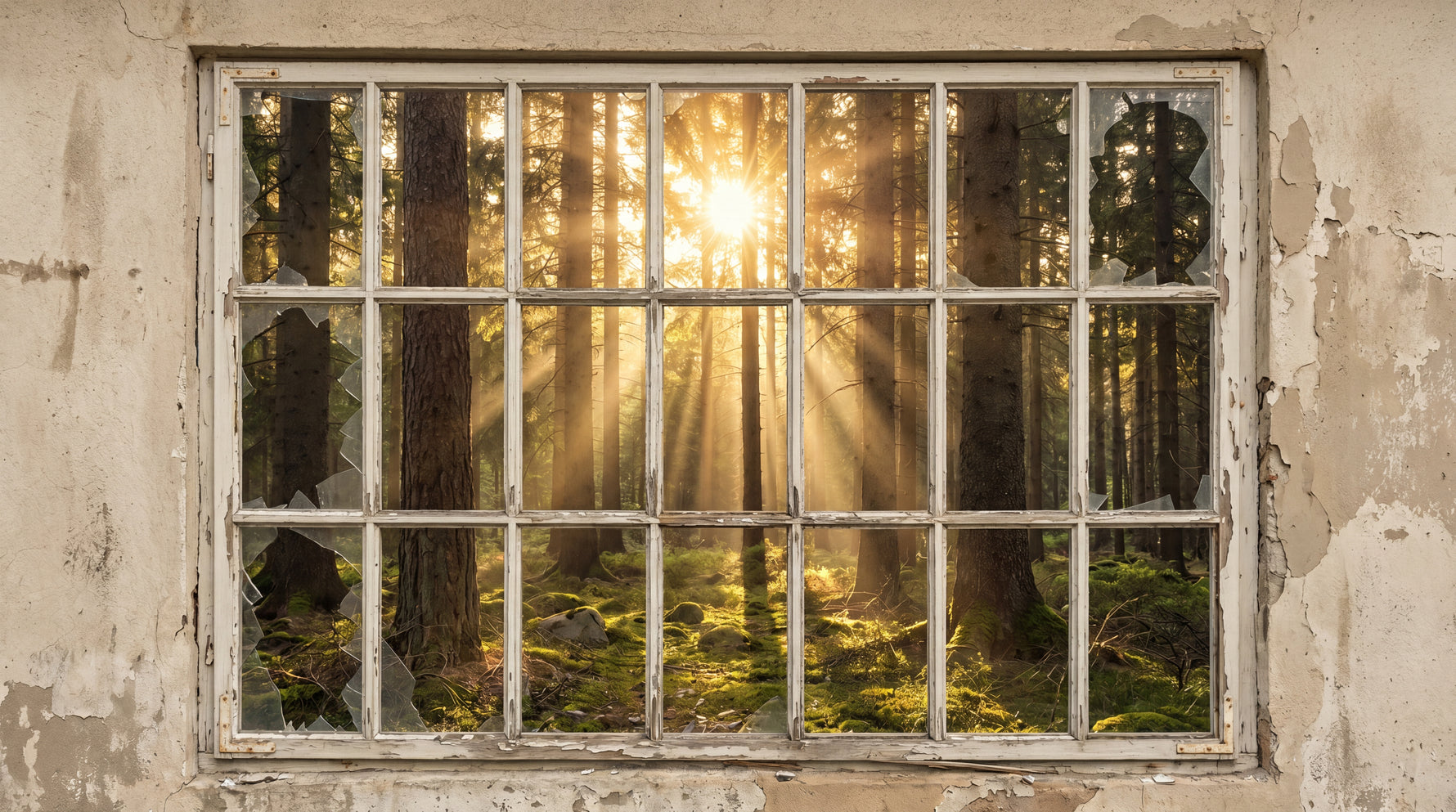 Shattered Pane Beige Forest Wallpaper - Rustic Woodland Wallpaper Peel and Stick Wall Mural - Design
