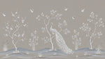 Silent Plumage - Gray Chinoiserie Wallpaper Peacock Wall Mural - Art Deco Feather Peel and Stick - Design