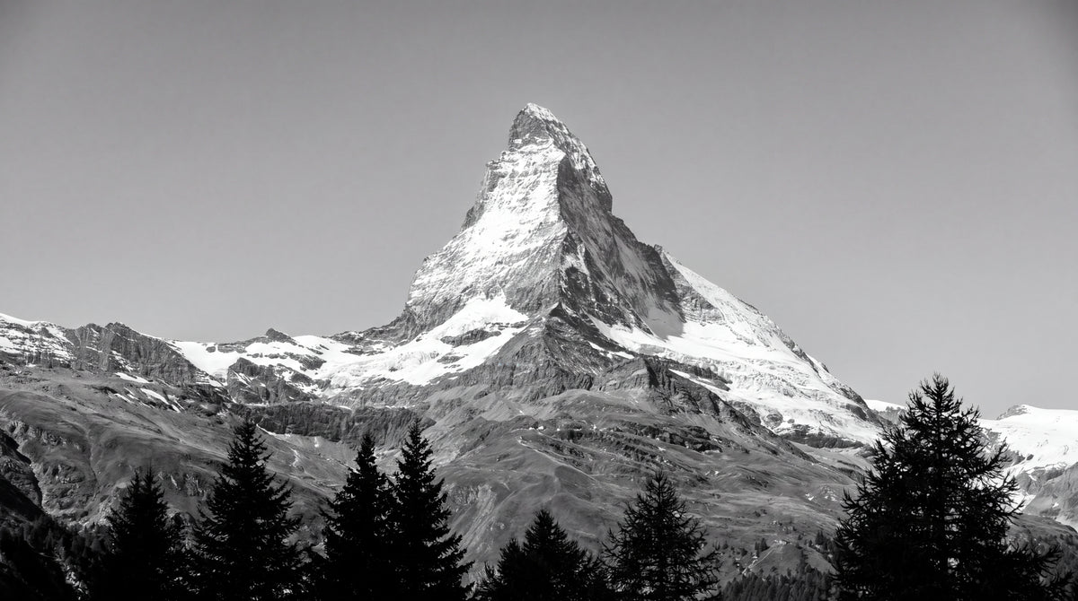 Silent Summit - Gray Mountain Wallpaper - Black and White Landscape Scenery Peel and Stick Mural - Design