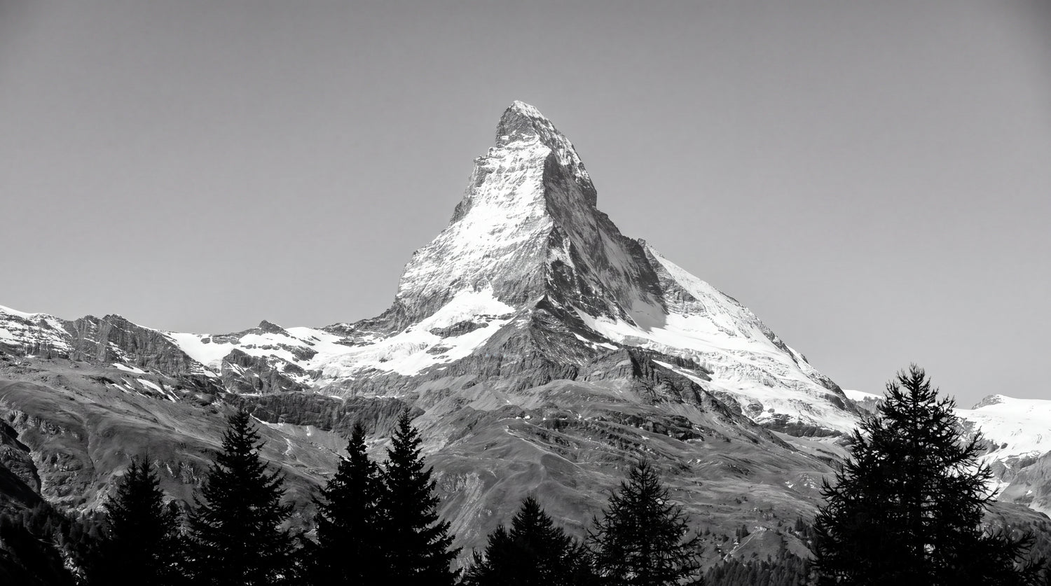 Silent Summit - Gray Mountain Wallpaper - Black and White Landscape Scenery Peel and Stick Mural - Design