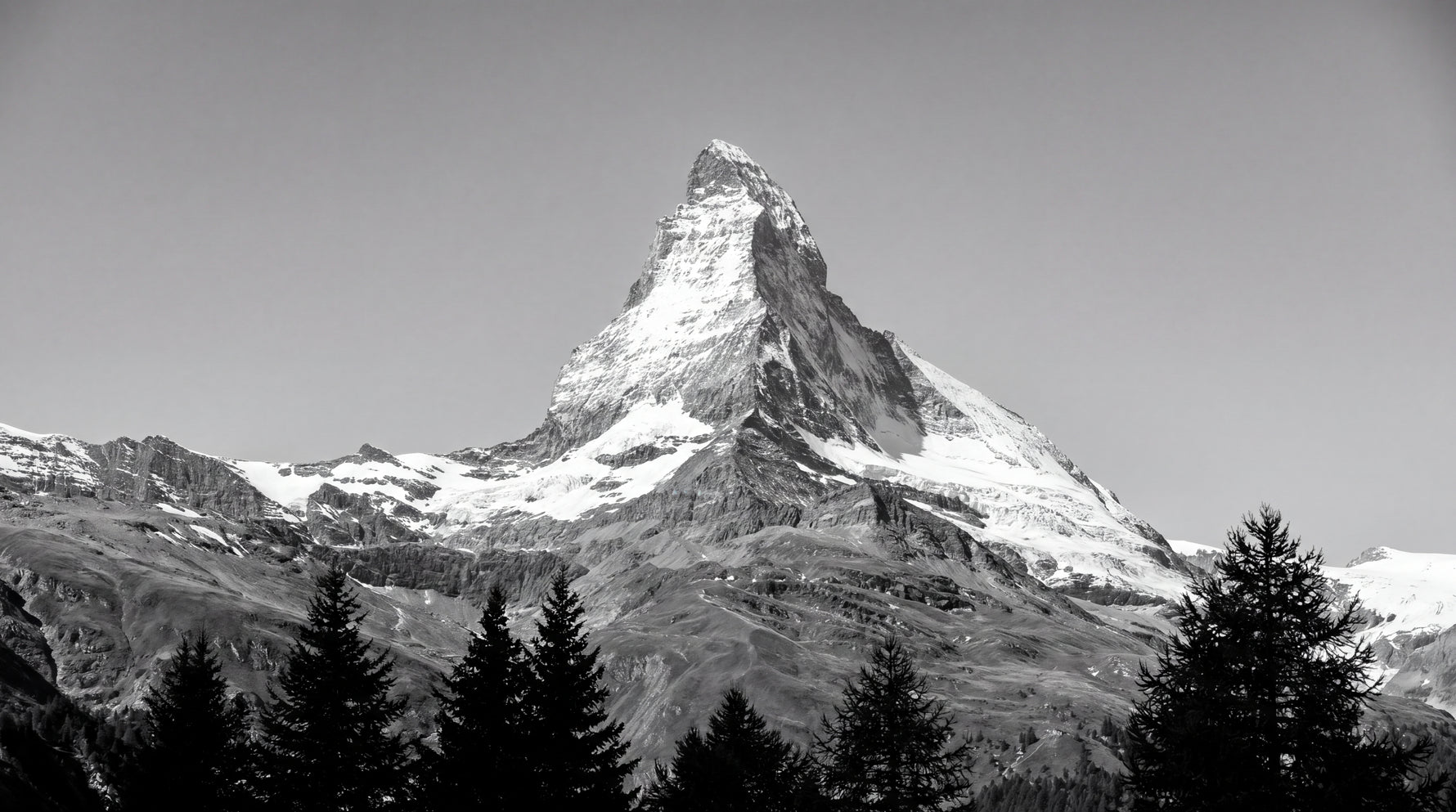 Silent Summit - Gray Mountain Wallpaper - Black and White Landscape Scenery Peel and Stick Mural - Design