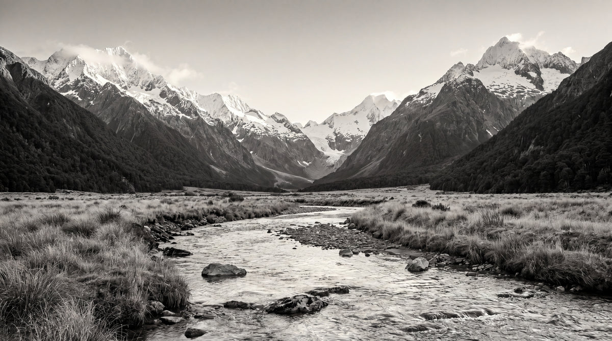 Silent Valley - Gray Mountain Wallpaper Black and White Landscape Scenery Peel and Stick Wall Mural - Design