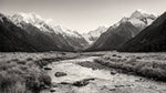 Silent Valley - Gray Mountain Wallpaper Black and White Landscape Scenery Peel and Stick Wall Mural - Design