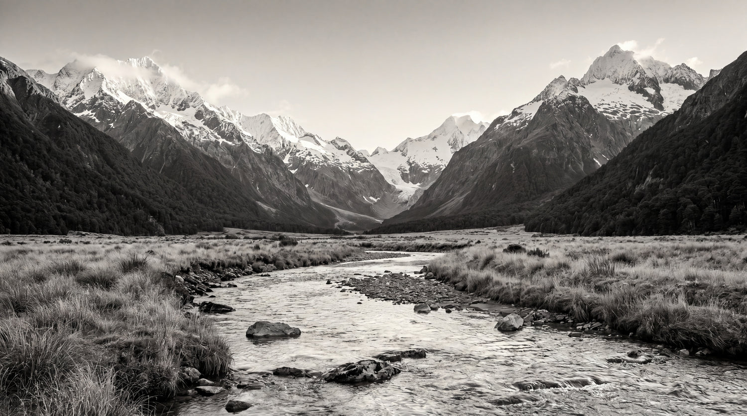 Silent Valley - Gray Mountain Wallpaper Black and White Landscape Scenery Peel and Stick Wall Mural - Design