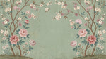 Silken Petalfall Green Floral Wallpaper - Sage Cherry Blossom Vintage Rose Wall Mural Peel and Stick - Design