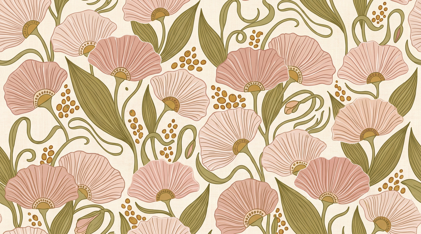 Silken Poppies Pink Flower Wallpaper - Light Pink Floral Vintage Aesthetic Peel and Stick Wall Mural - Design