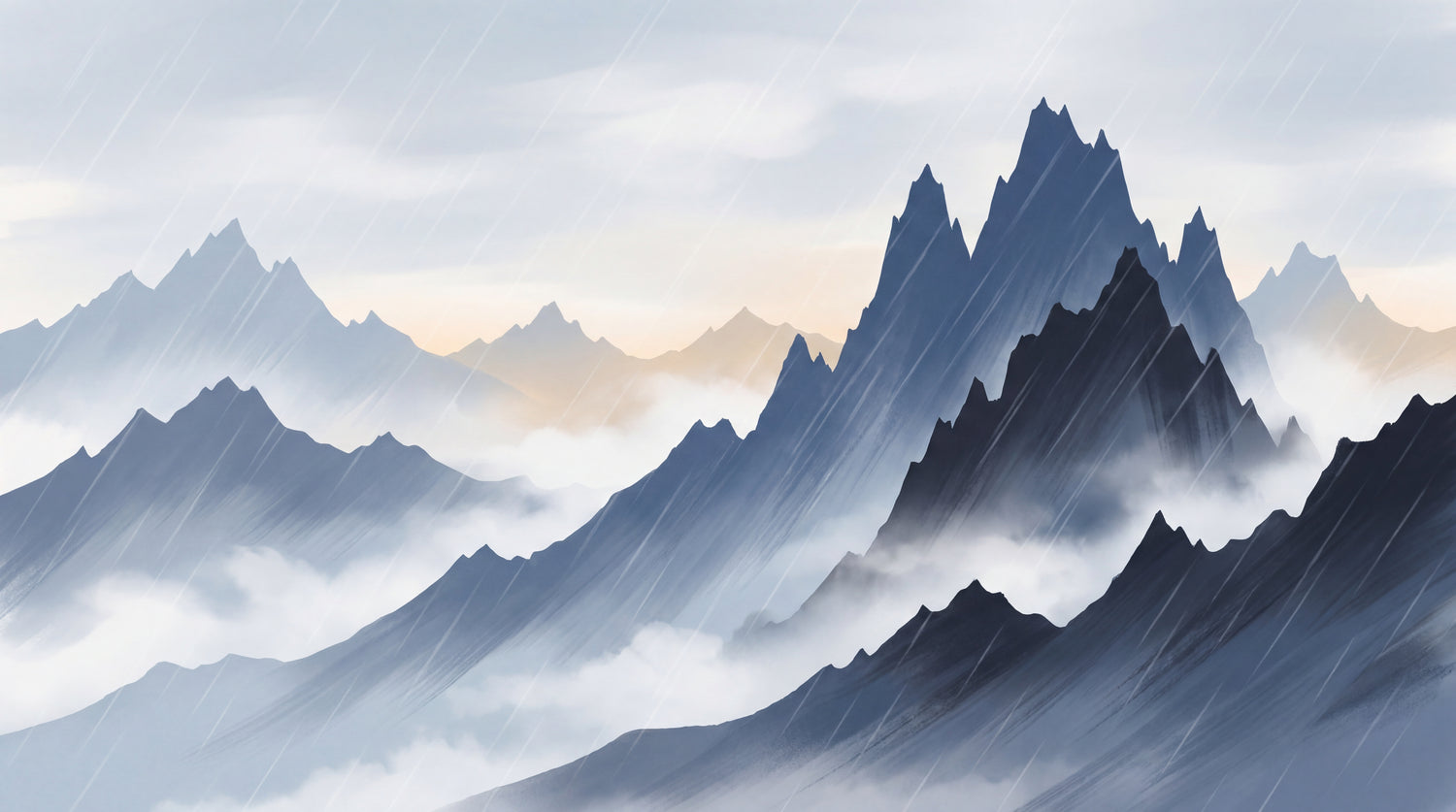 Slate Rainfall Gray Mountain Wallpaper - Minimalist Landscape Scenery Rocky Peel and Stick Wall Mural - Design