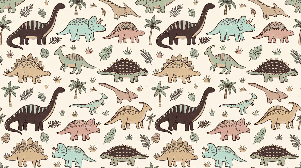 Sleepy Saurus Beige Dinosaur Wallpaper for Kids Nursery - Pastel Kids Wallpaper Peel and Stick - Design