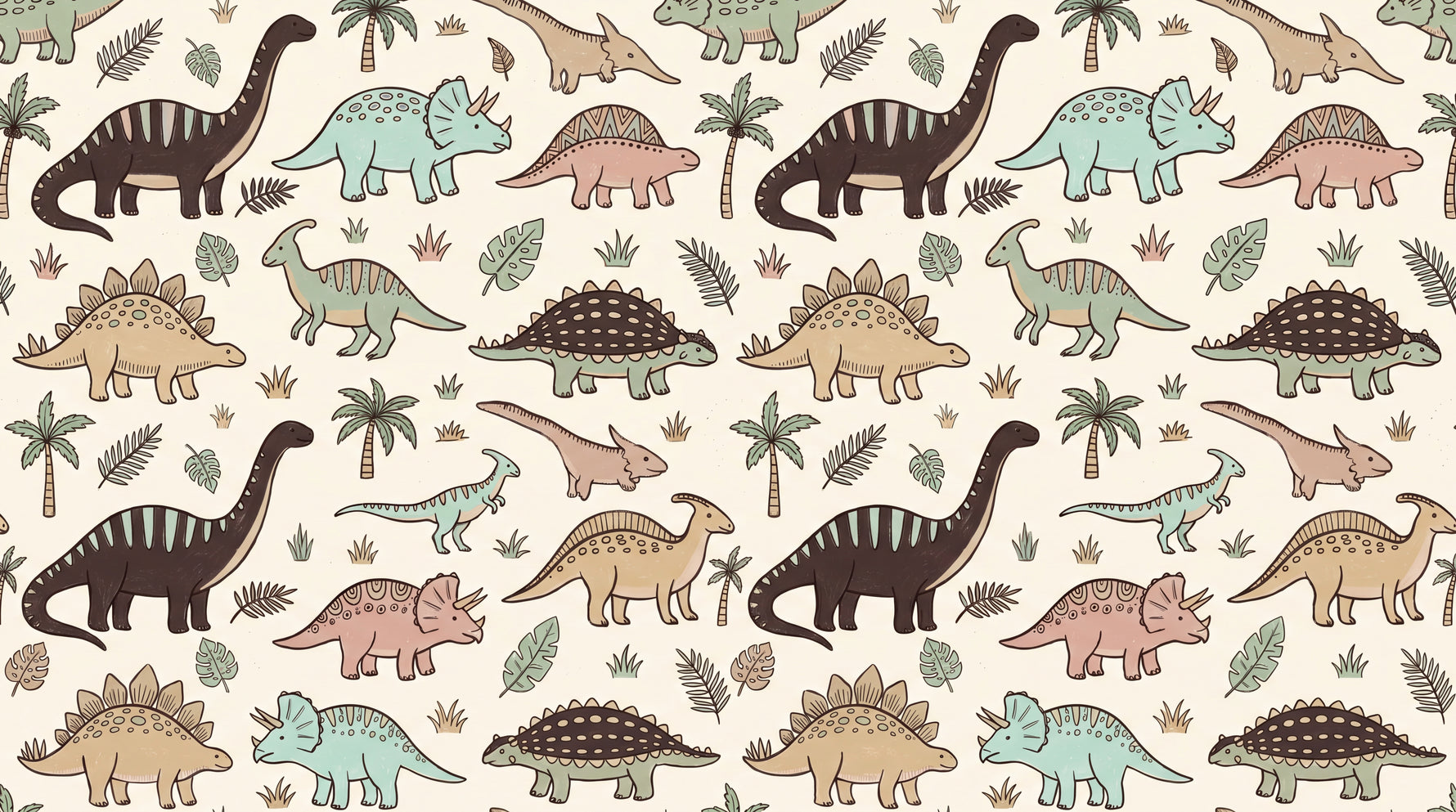 Sleepy Saurus Beige Dinosaur Wallpaper for Kids Nursery - Pastel Kids Wallpaper Peel and Stick - Design