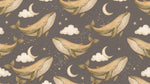 Sleepy Whale Wishes Nursery Wallpaper for Kids - Brown Cloud Moon Night Sky Peel and Stick Mural - Design