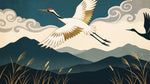 Soaring Wingspan Blue Japanese Wallpaper - Minimalist Animal Wall Mural Peel and Stick - Design