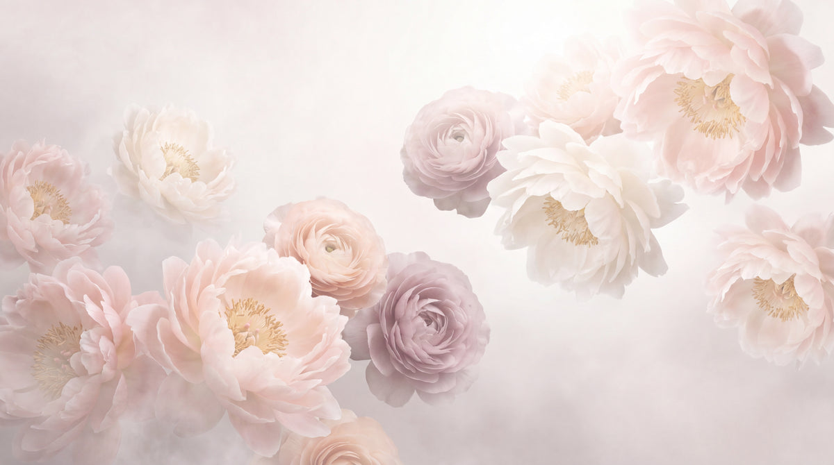 Soft Hush Florals - Pink Flower Wallpaper - Light Pink Rose Floral Peel and Stick Wall Mural - Design