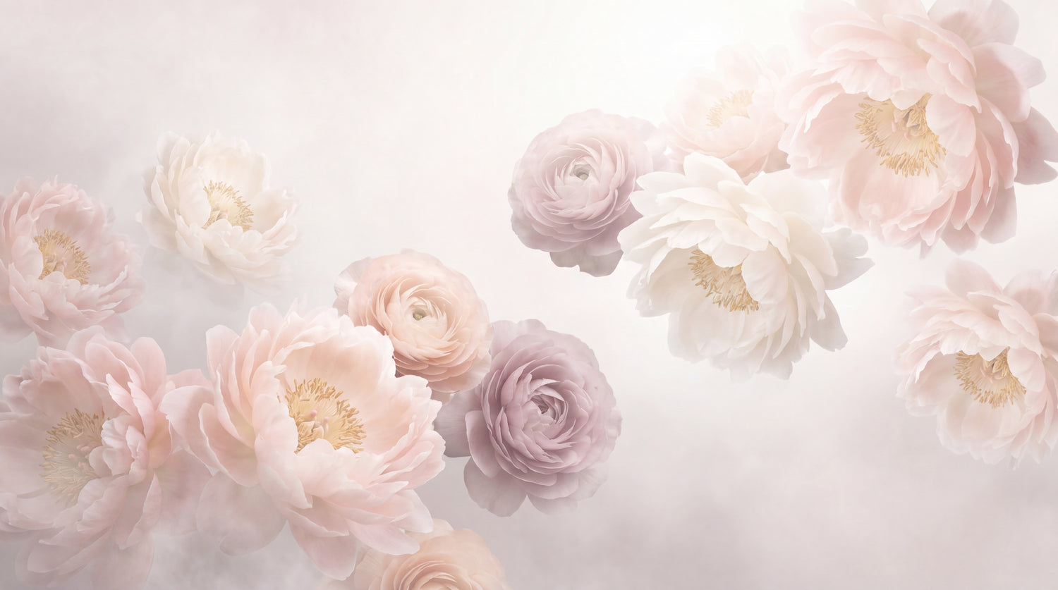 Soft Hush Florals - Pink Flower Wallpaper - Light Pink Rose Floral Peel and Stick Wall Mural - Design