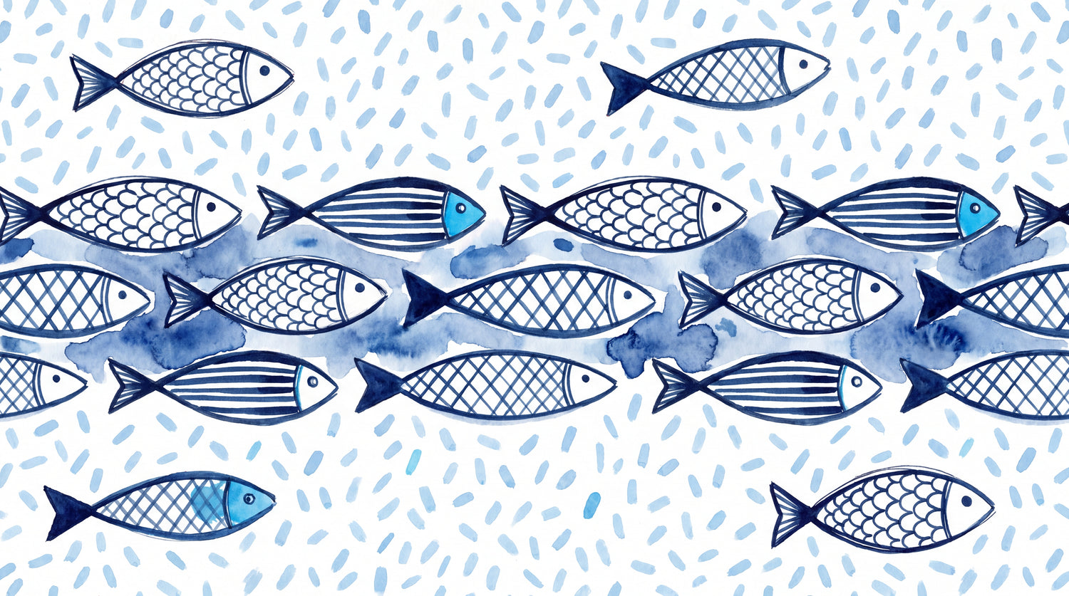 Splashing Minnows Blue Fish Wallpaper for Kids Nursery - Animal Wallpaper Peel and Stick Wall Mural - Design