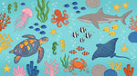 Splashing Reef Blue Kids Wallpaper Ocean Fish Shark Nursery Sea Wall Mural Peel and Stick - Design