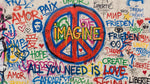 Spoken Walls White Graffiti Wallpaper - Colorful Peace Sign Street Art Peel and Stick Wall Mural - Design