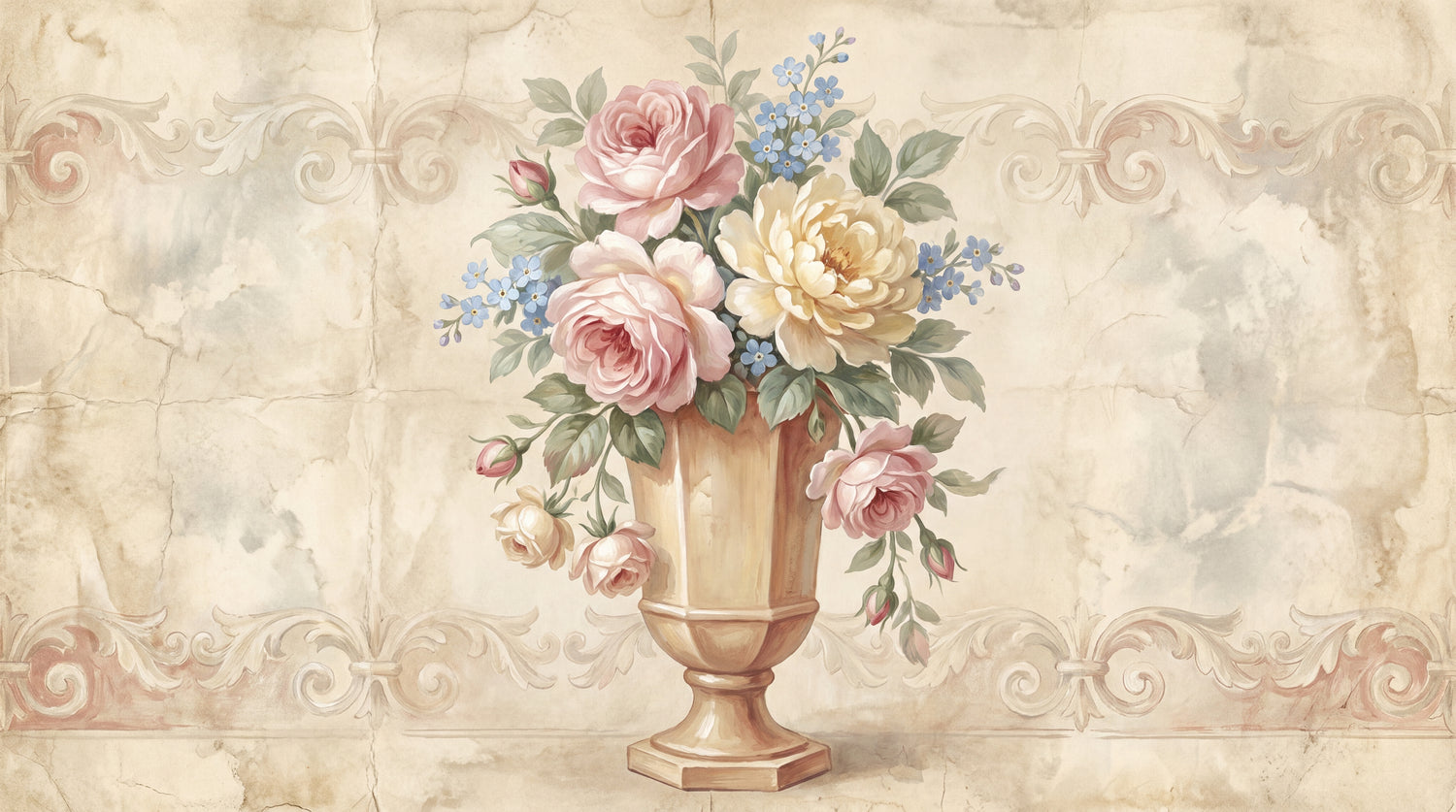 Stonecourt Florilege Beige Floral Wallpaper - Vintage Rose Flower Peel and Stick Victorian Wall Mural - Design