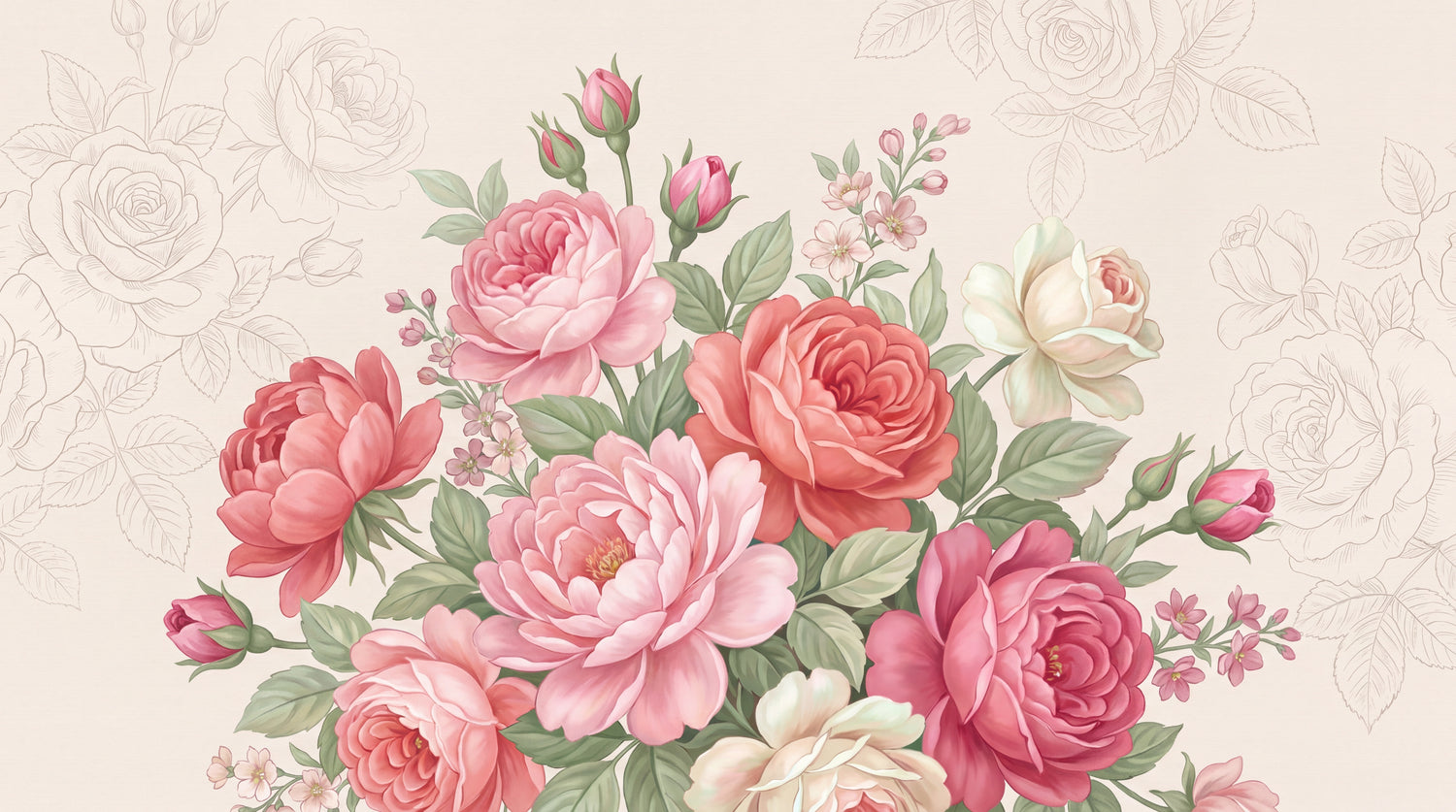 Sugared Reverie Pink Rose Wallpaper - Pink Floral Wallpaper Peel and Stick Vintage Wall Mural - Design