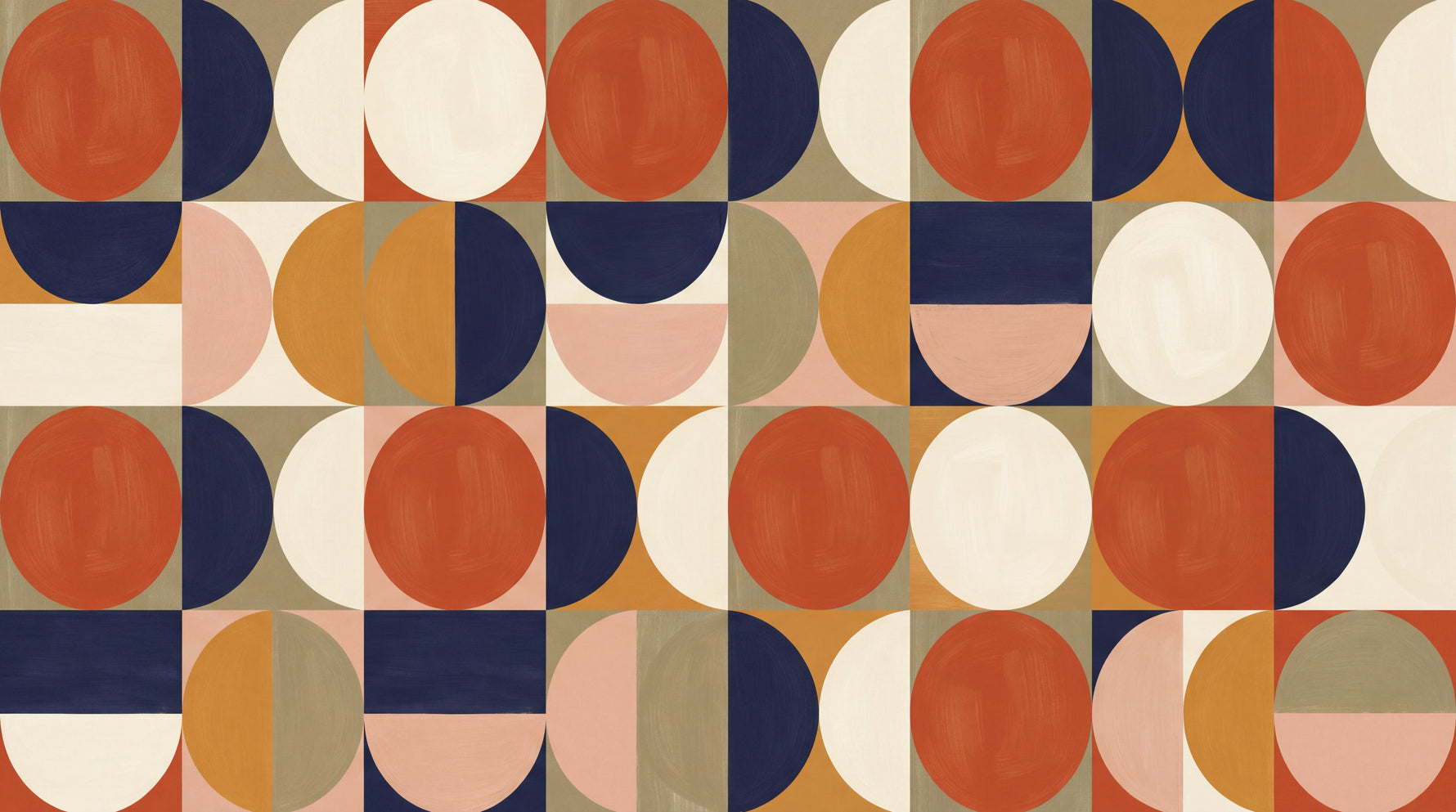 Sunbaked Spheres Orange Geometric Wallpaper - Retro Abstract Minimalist Wall Mural Peel and Stick - Design