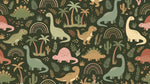 Sunny Stomper Meadow Green Dinosaur Wallpaper for Kids - Boho Nursery Cactus Wall Mural Peel and Stick - Design