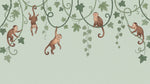 Swinging Thicket Green Monkey Wallpaper - Sage Jungle Botanical Leaf Tropical Greenery Peel and Stick - Design