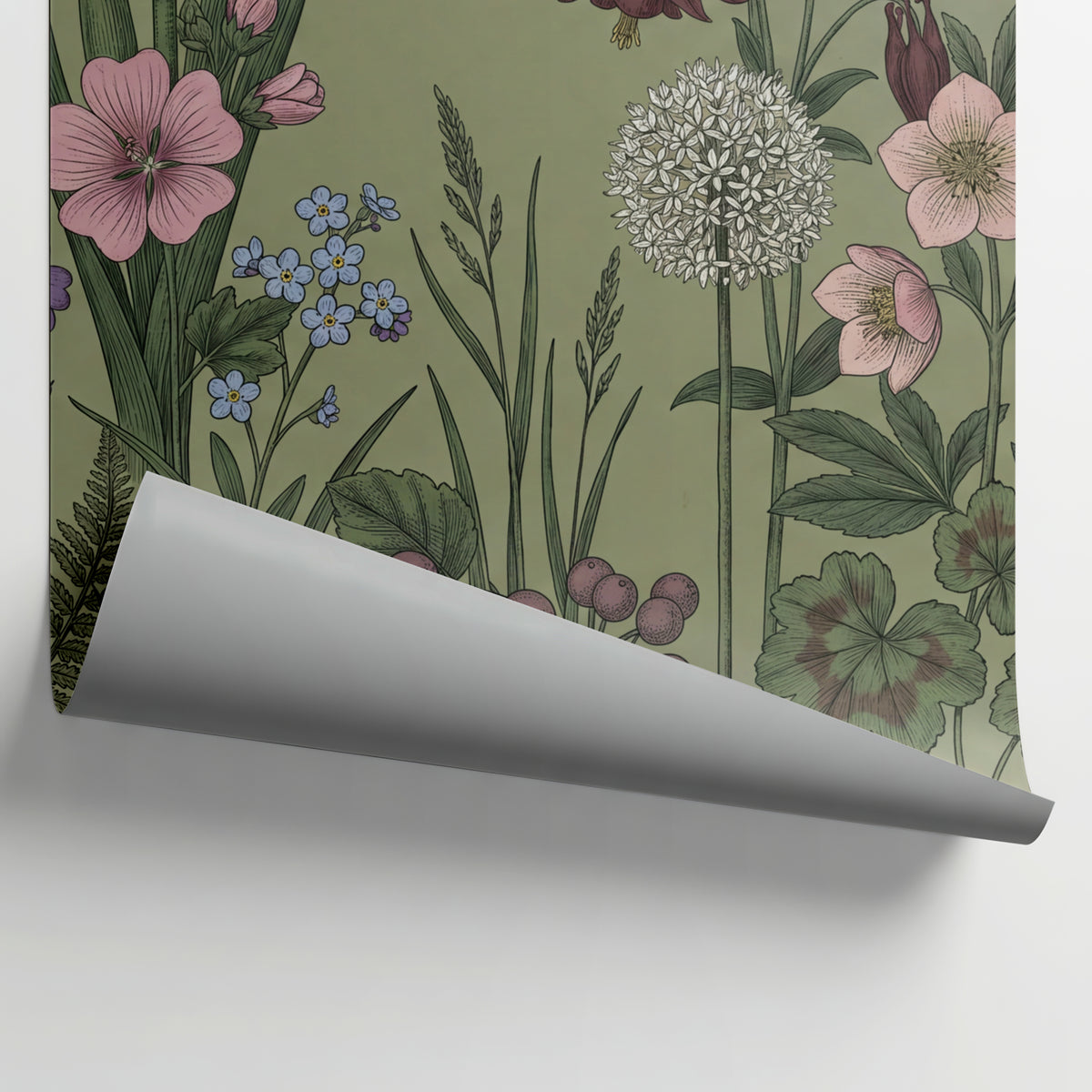 Floral Wallpaper Mural - Painted Roses & Tropical Foliage on Navy Blue - Bold Botanical Decor - Matière