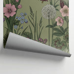 Floral Wallpaper Mural - Painted Roses & Tropical Foliage on Navy Blue - Bold Botanical Decor - Matière