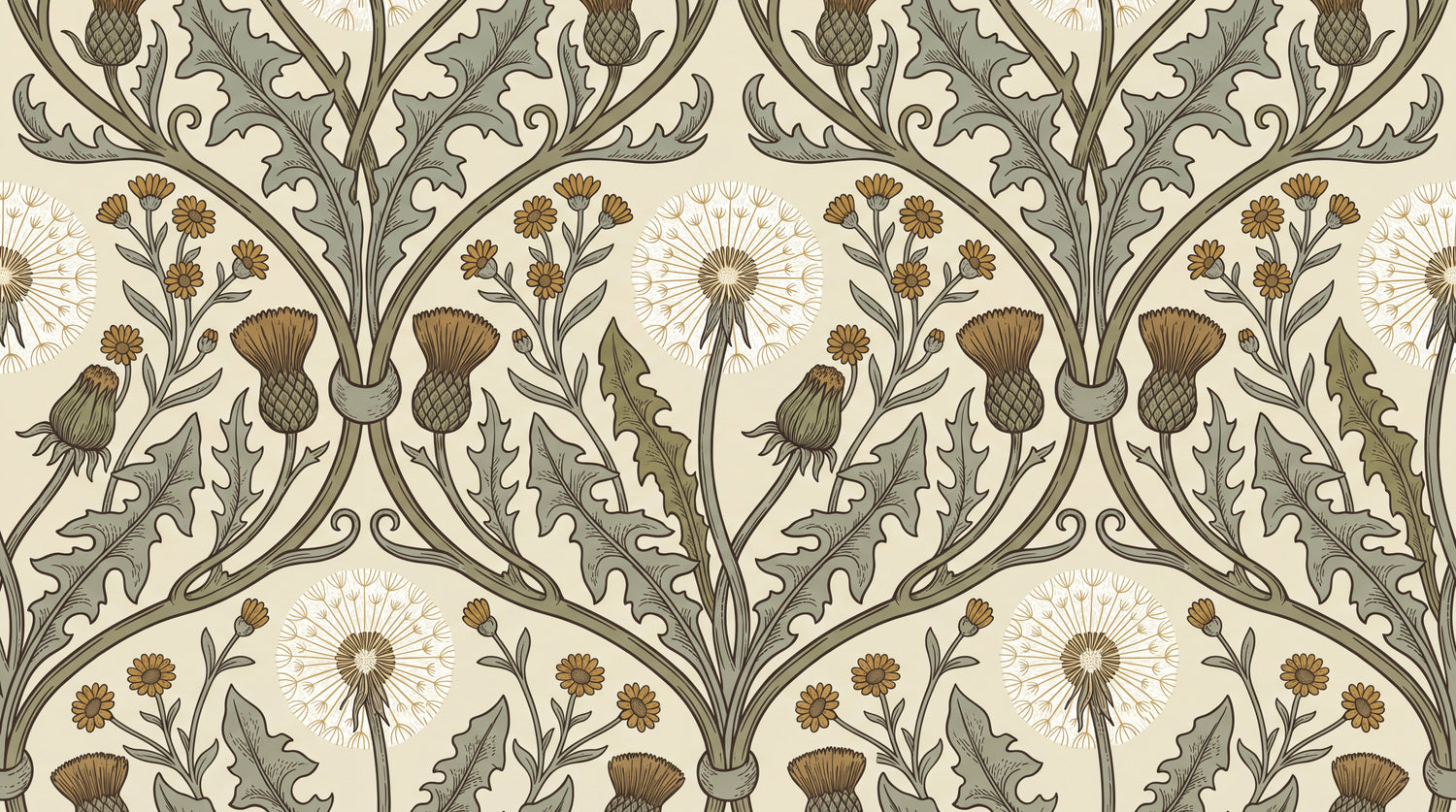 Thistle Drift Beige Wallpaper - Vintage Botanical Floral Peel and Stick Wall Mural - Design