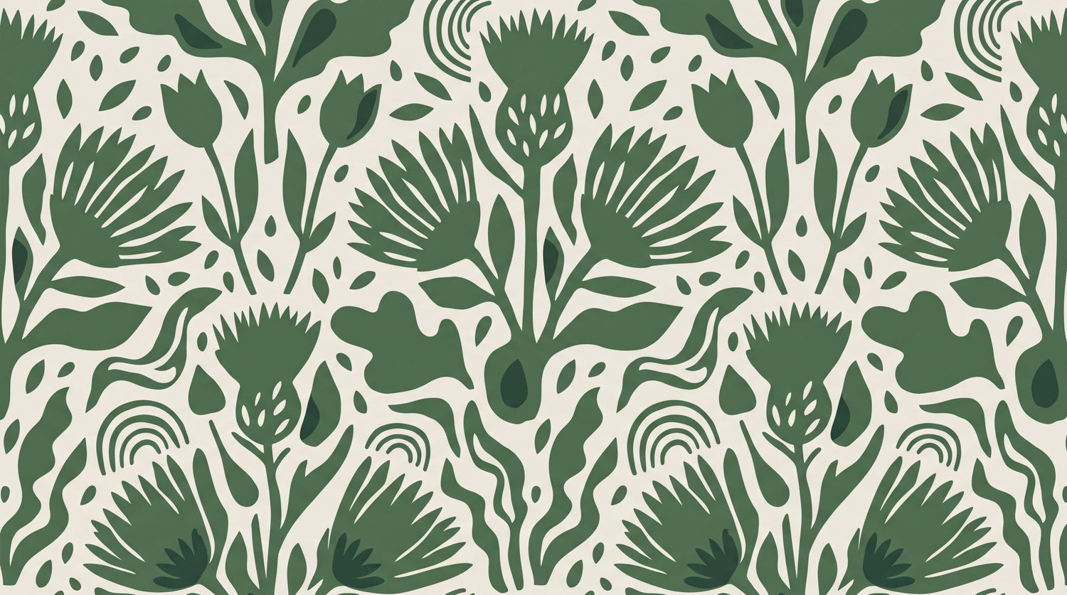 Thistle Folk Green Floral Wallpaper - Sage Green Flower Peel and Stick Wall Mural - Design